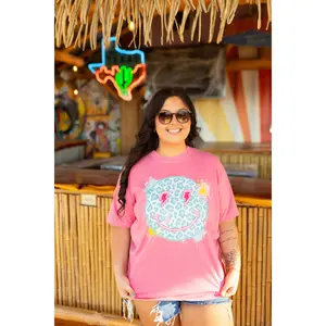 Bolt Smiley (blue leopard) Comfort Colors Tee
