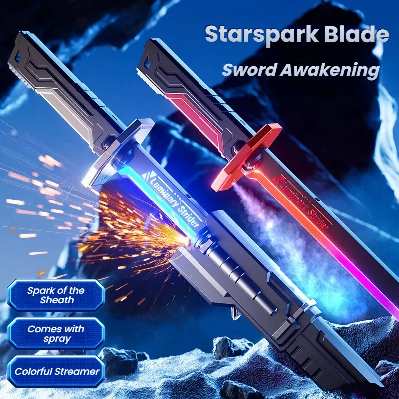 2026 Trending "Starlight Spark" Lightsaber, 32-Inch Light Up Sword with Premium Gift Box, Spark Effects When Drawn, 7-Color Flowing Light Modes & Mist Spray Function, Sound and Light Toy for Kids and Adults