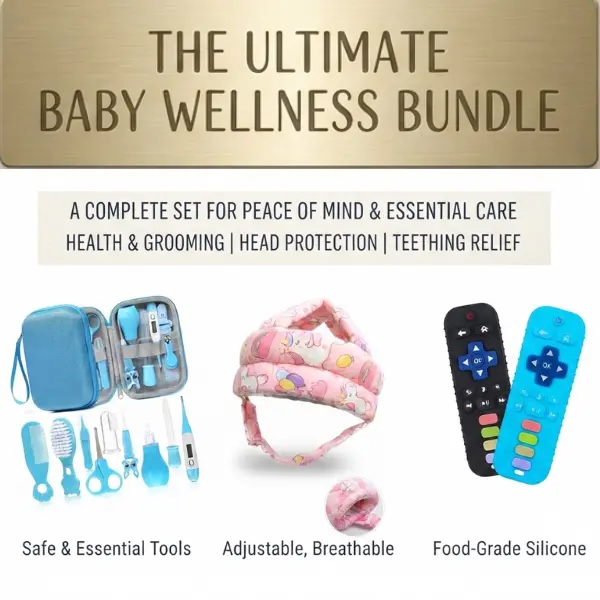 3-IN-1 Baby Wellness Bundle - Essential Baby Care Kit for Health Support, Head Protection, Teething Relief | Ideal Summer, Back to School Gifts