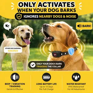 Smart Anti Bark Collar for Dogs, No Shock Bark Control Collar with Beep & Vibration, 8-Level Sensitivity, Anti-Interference Bark Detection, Waterproof Adjustable Collar for Small to Large Dogs
