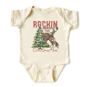 (100% Cotton) Rockin around the christmas tree Baby Onesie – Perfect for Music Fan , Cute Baby Bodysuits