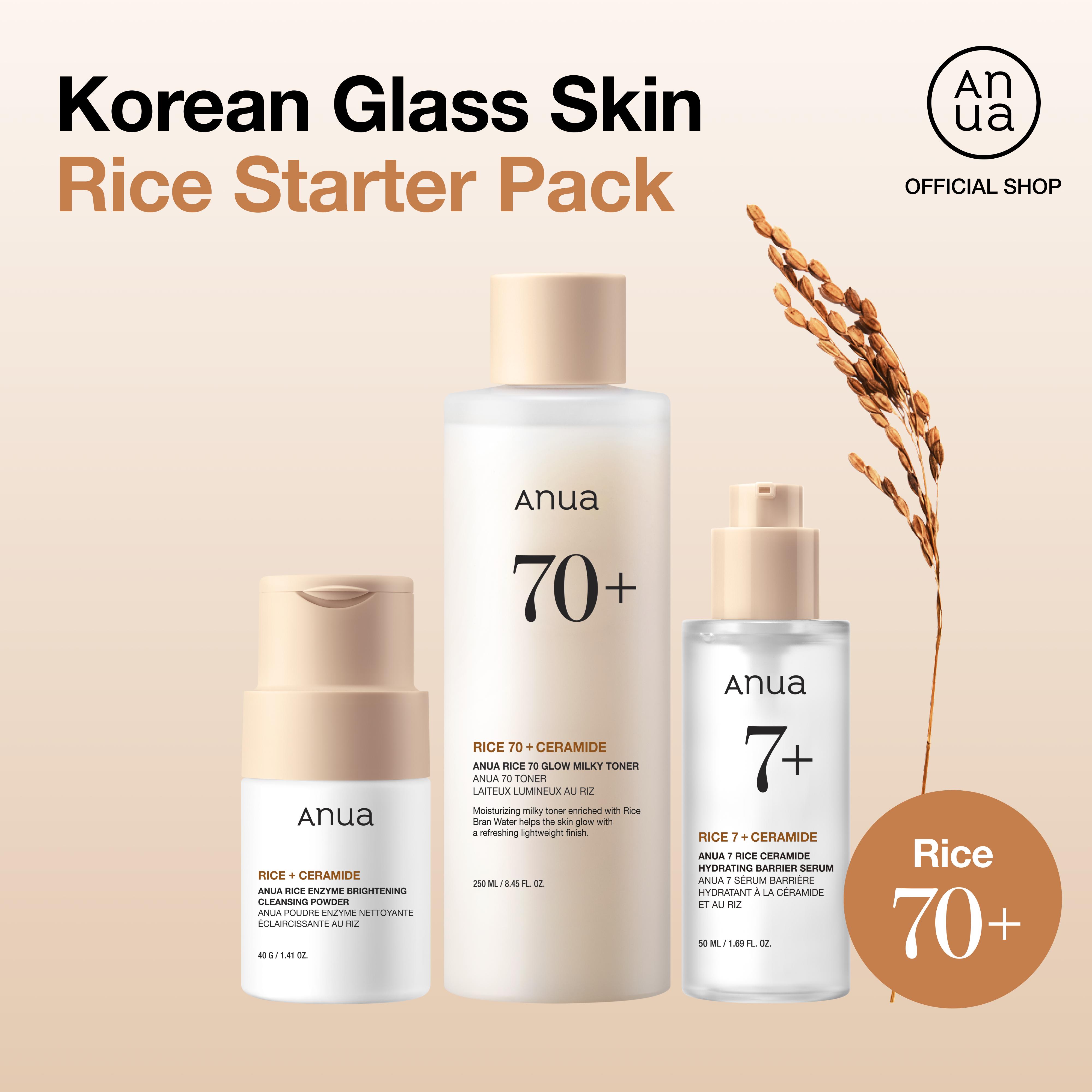 [Anua Official Shop] Korean Rice Glass Skin Trio Moisturizing Rice Enzyme Cleanser, Lightweight Milky Toner & Brightenin