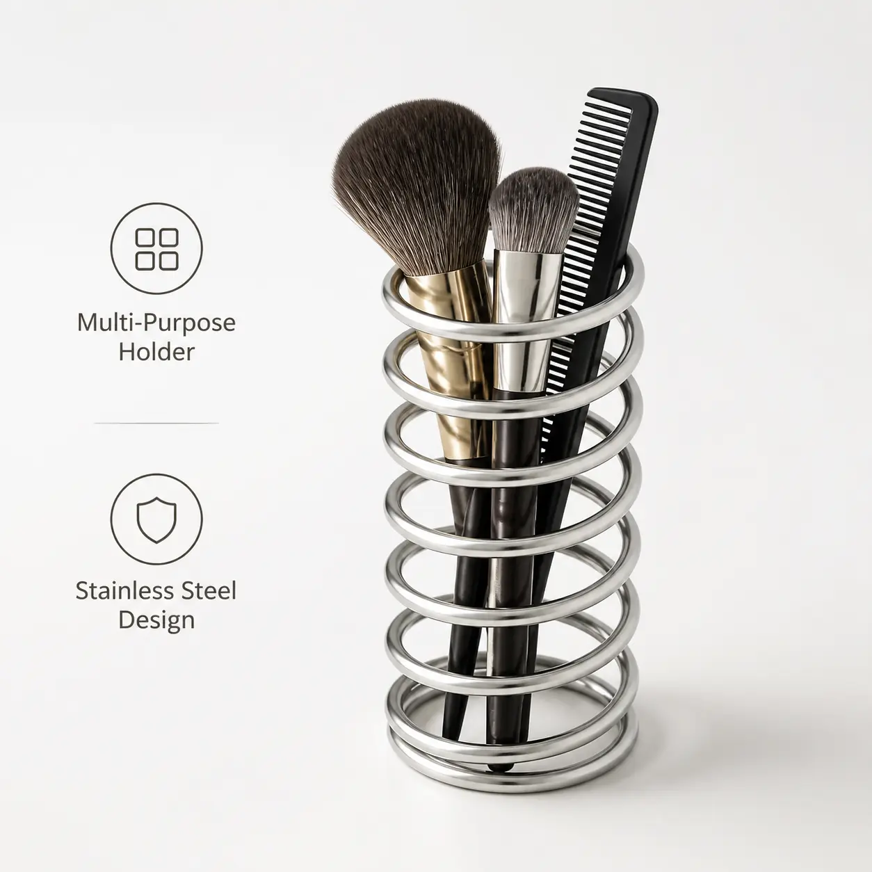 1-Count Metal Coil Hollow Organizer - Compact, Smooth-Finish Multi-Purpose Storage Holder for Makeup Brushes, Combs on Home Bathroom Vanity Desktop