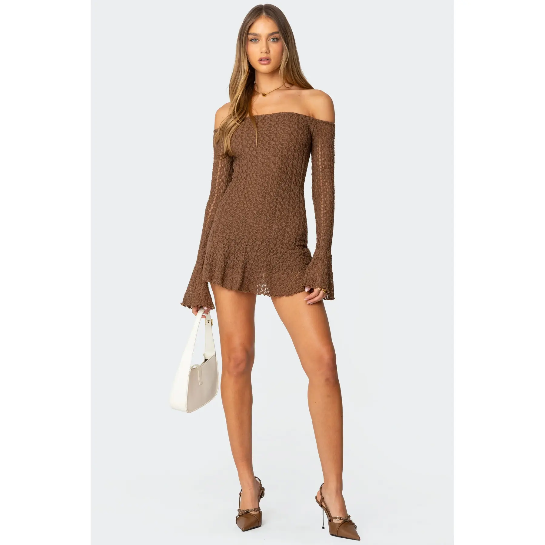 Mya Off Shoulder Textured Mini Dress