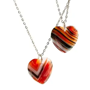 Beautifully Banded Sardonyx and Carnelian Heart Pendants 1.5cm .6" Pendant 40mm 18” .925 Sterling Silver Chain Natural Crystal Necklace Gift