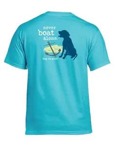 Never Boat Alone T-shirt - Light Blue, Fitted, Short Sleeve, Crew Neck, Casual Cartoon Unisex Summer Tee, 100% Cotton, Medium Length