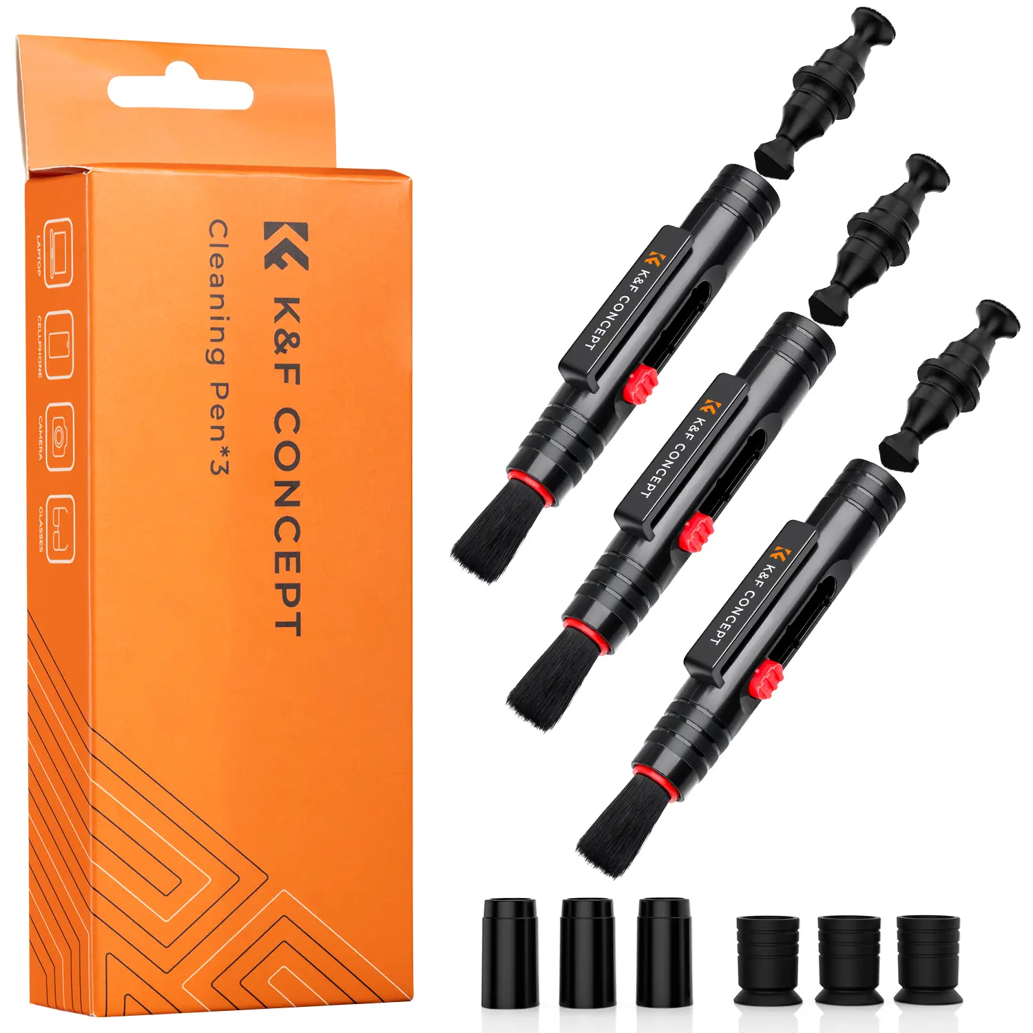 K&F CONCEPT Professional Lens Cleaning Pen*3 with Soft Brush, Carbon Head Lens Cleaning Pen Compatible with Canon, Nikon, Pentax, Sony Digital Camera Cleaning,AR VR Glasses Cleaning