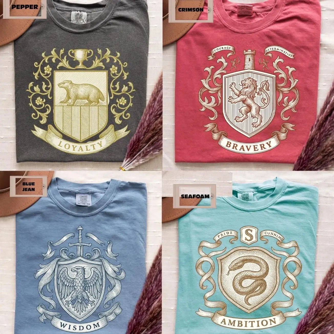 Comfort Colors Wizard House Shirt Set, Magic School House Crest Tee, Wizard School Youth Shirts, Universal Vacation Family Matching T-Shirt E2MIL