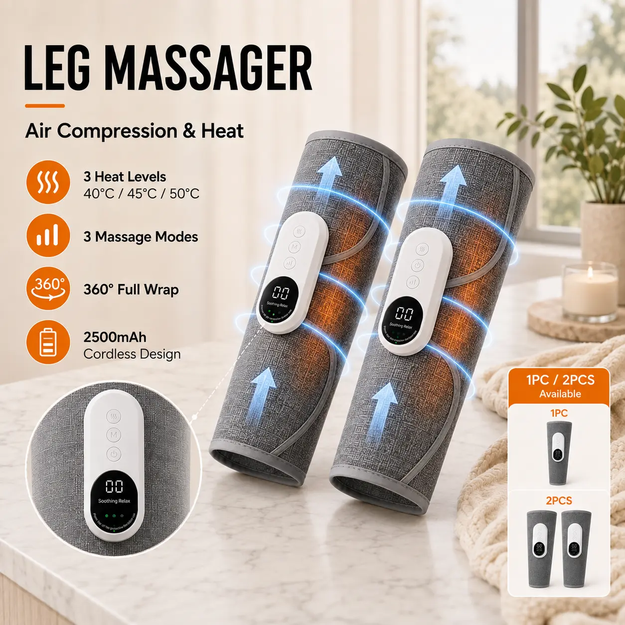 AERLANG  Leg Massager for Circulation and Pain Relief, Calf Air Compression | Leg Massager with Heat, with 3 Intensities, 3 Modes, Easy to use, Muscle Relaxation, Birthday Gifts for Parents