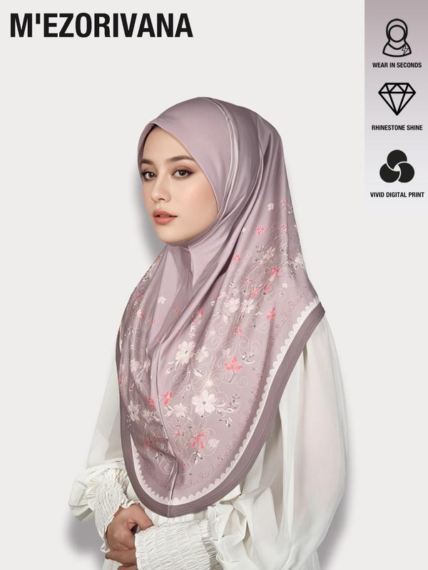 Muslim Headscarf Stretchy Hijab with Floral Print and Gemstone Accents, Multiple Colors Available, Chiffon Fabric, Comfortable Hat Brim, Ideal for Ramadan Muslim Headscarf Stretchy Hijab with Floral Print and Gemstone Accents, Multiple Colors Available, Chiffon Fabric, Comfortable Hat Brim, Ideal for Ramadan