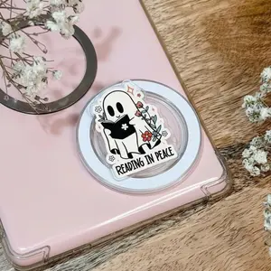 Reading in Peace Ghost MagSafe Phone Grip: Cute Bookish Ghost Magnetic Phone Holder, Spooky Reader Holder, Gift for Book Lovers