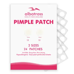 Albatross Health New England Invisible Acne Pimple Patches for Face 24 Counts Spot Dots Cover Pimple Patch Stickers 2 Sizes 12mm & 10mm Hydrocolloid Blend UV Sterilized Non-drying