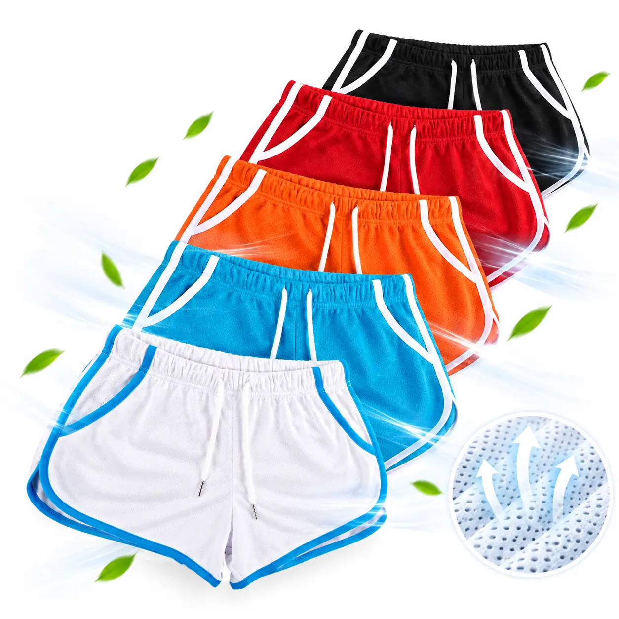Men's 3-in Basic Quick-Dry Mesh Short Shorts - Elastic Waistband, Drawstring, V-Cut Split Sides, 2 Side Pockets, 100% Polyester, Lightweight Breathable Fitness Sports Dual-Sport Wear