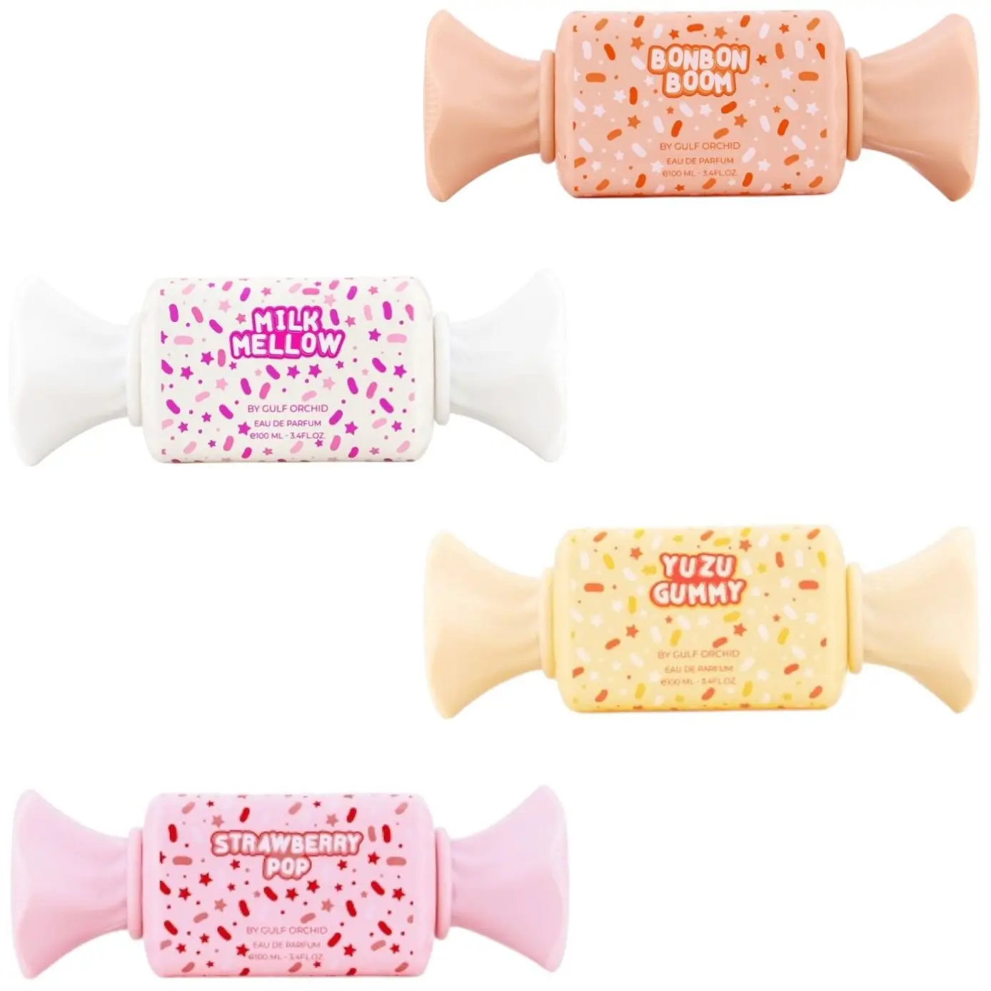 (4pc Bundle Pack) BonBon Boom + Milk Mellow + Yuzu Gummy + Strawberry Pop by Gulf Orchid, 3.4oz Eau De Parfum
