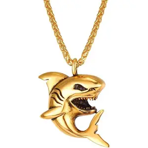 Stainless Steel Shark Necklaces,18K Gold Plated Dolphin/Swordfish/Shark Pendant Necklace,Punk Mens Jewelry
