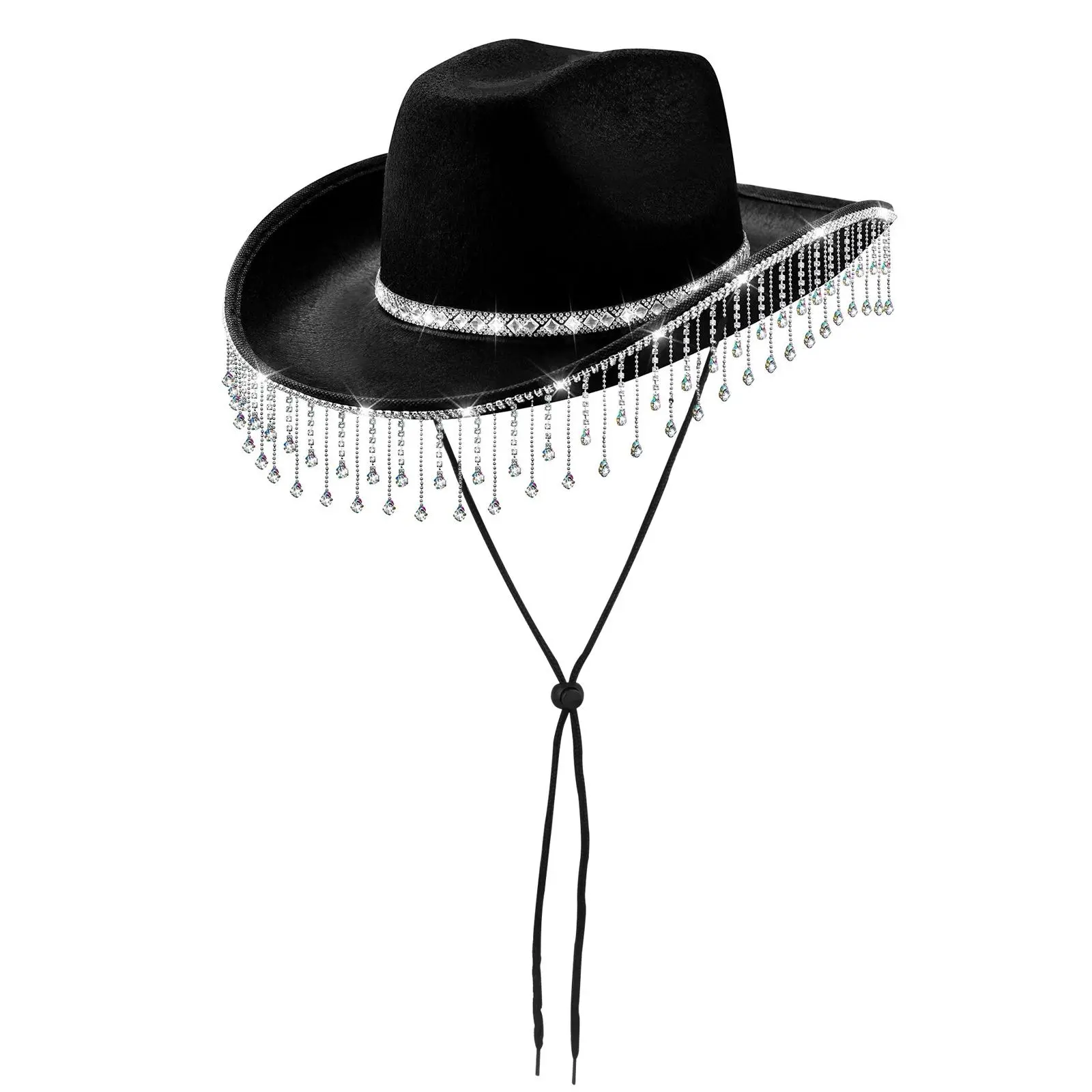 OIDEA Women's Wide-Brim Sparkly Rhinestone Chain Fringe Cowboy Hat - Country Western Accessory for Brides, Cowboy Theme & Western-Themed Occasions, Country Western Hats, Cowboy Theme Hats summerwins