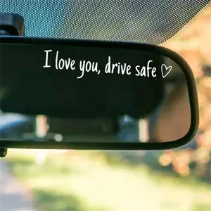 2Pairs White & Black Drive Safe Car Mirror Decals, I Love You Drive Safe Self-Adhesive Stickers for Rearview Mirror, Romantic Safety Decor for Car & Motorcycle