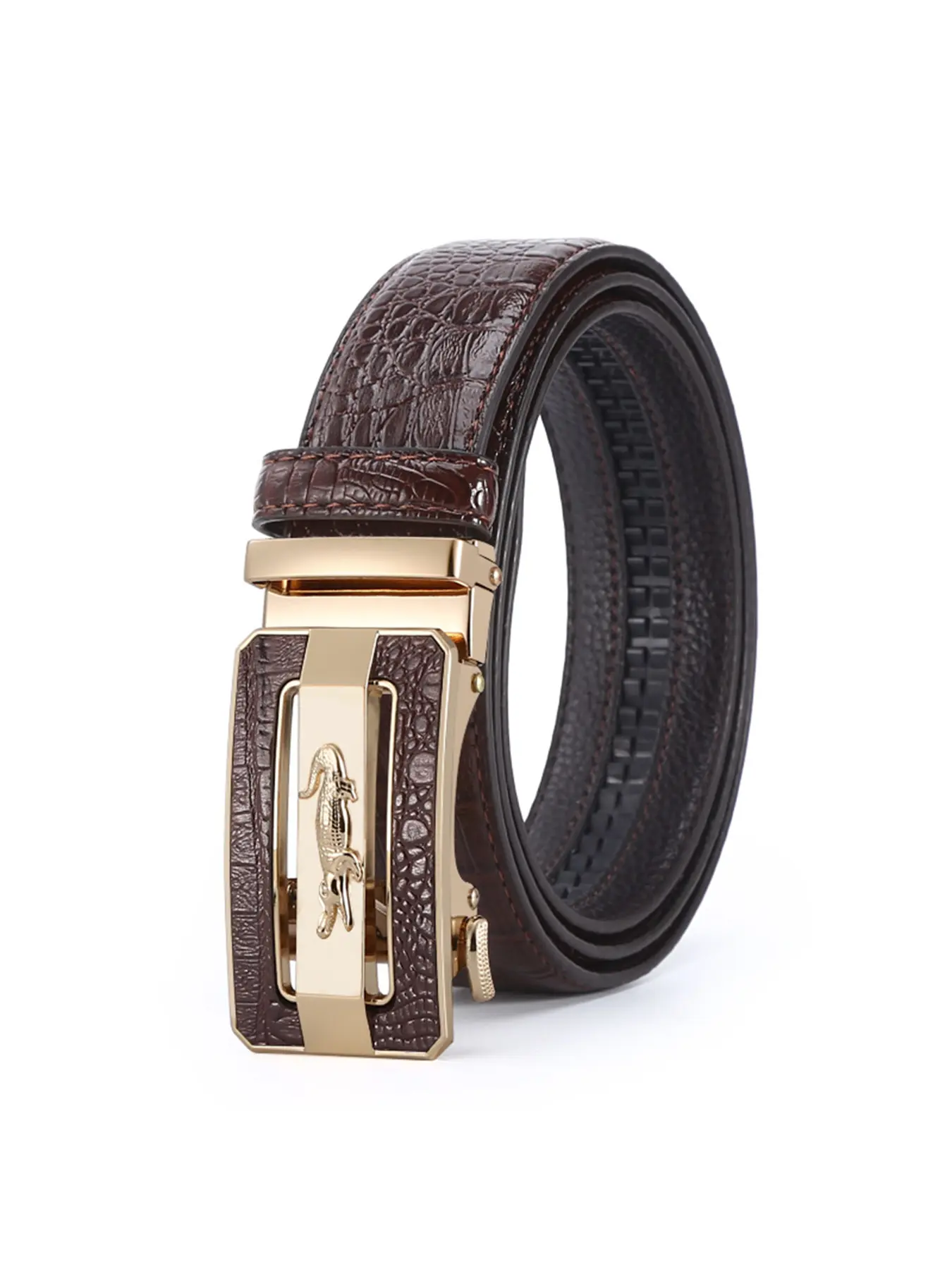 Men's Luxury Business Belt, Crocodile Pattern Automatic Buckle Waistband, High-Quality Casual Fashion Strap, Trendy Belt, Exquisite Belt, Casual Style Belts, PU Belt, All Seasons Wear