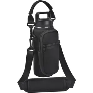 Water Bottle Holder with Strap Phone Pocket, Crossbody Carrier Sling Bag for YETI 18 24 26 32 36 40oz Cup Gym Hiking Travelling