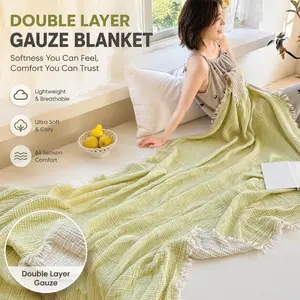 1pc Cotton Bedspread, Multi-Functional Plaid Pattern, Soft Fringe Design, Ideal for Office Naps & Sofa Relaxation, Versatile Warmth Provider, Soft Bedding