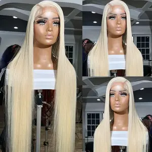 32inch Blonde Long Straight Hair Wigs 13x5x1 Synthetic Lace Front Wig 613 Blonde Synthetic Wig For Fashion Women HD Lace Glueless Pre Plucked Wig Heat Resistant Daily Party Use Halloween Wig Blonde Color