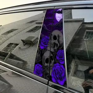 2pcs Skull Purple Rose Moon Car Sticker Decal For Cars B-Pillar DIY Center Pillar Film Decorative Car Accessory