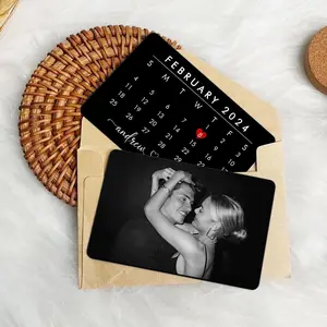 Personalized Couple Photo Metal Wallet Card: Custom Anniversary Gift for Him, Boyfriend, Husband, Calendar Insert Card with Picture