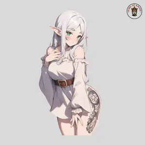 Elf Frieren Tattoo Sticker, Vinyl Sticker, Anime Waifu with Floral Ink, Notebook Decor, Aesthetic Waifu Design