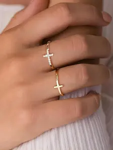 Women's Elegant Copper Cross Ring Set Solitaire Stackable Rings for Wedding & Party, Perfect Valentine Gift for Her