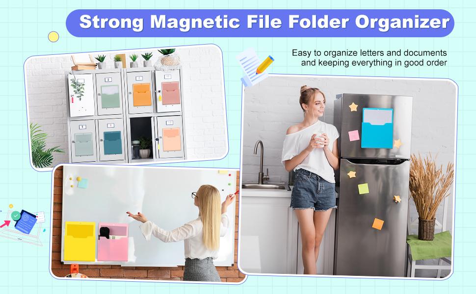 Magnetic File Folder 2/6/8 Pcs Magnetic File Organizer for Classroom Wall Mounted Storage Refrigerator Magazine Mail Letter and Paper Holder for Teacher Organization School Whiteboard Office Classroom Supplies Classroom Must Haves