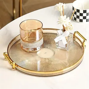 1 PC Round Tray, Multifunctional Decorative Round Tray with Handle, Bread Fruit Dessert Snack Tray, Ideal for Kitchen Organization, Party Serving and Display
