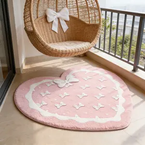 Modern Creative Heart Bow Print Carpet, Romantic French Style Plush Rug, Easy to Clean, for Living Room Bedroom Balcony