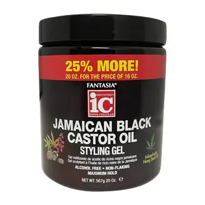 Fantasia IC Jamaican Black Castor Oil Styling Gel 20 oz - Firm Hold, Moisturizing, Non-Flaking, Rich in Vitamins & Fatty Acids for All Hair Types - Haircare, Moisture Support, Frizz Control