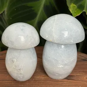 Blue calcite Crystal carving mushroom