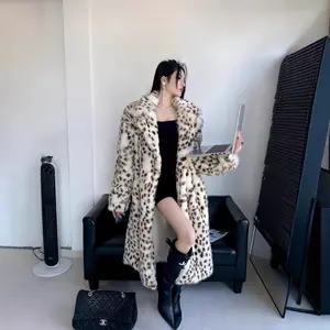 2025 Autumn Winter Thickened Faux Fur Coat for Women New European and American Leopard Print Mink Fur Long Coat Fox Fur Coat