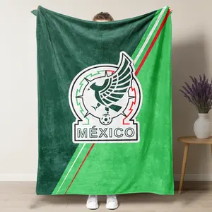 UVVUVV - Mexico National Soccer Team Blanket – Modern Eagle Crest Design with Bold Green & Red Stripes, Perfect for Mexican Football Fans & Game Day