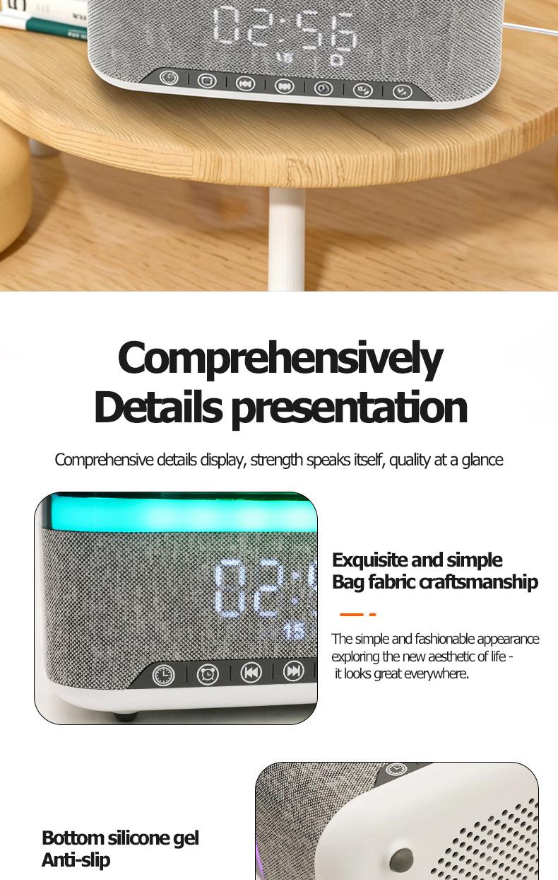 Wireless Speaker, 10W Bluetooth Speaker with 15W Wireless Charging, 13-Color Night Light, Alarm, White Noise, FM Radio, Portable, Stereo, TWS, BT5.3, for Home, Office & Bedroom (White)
