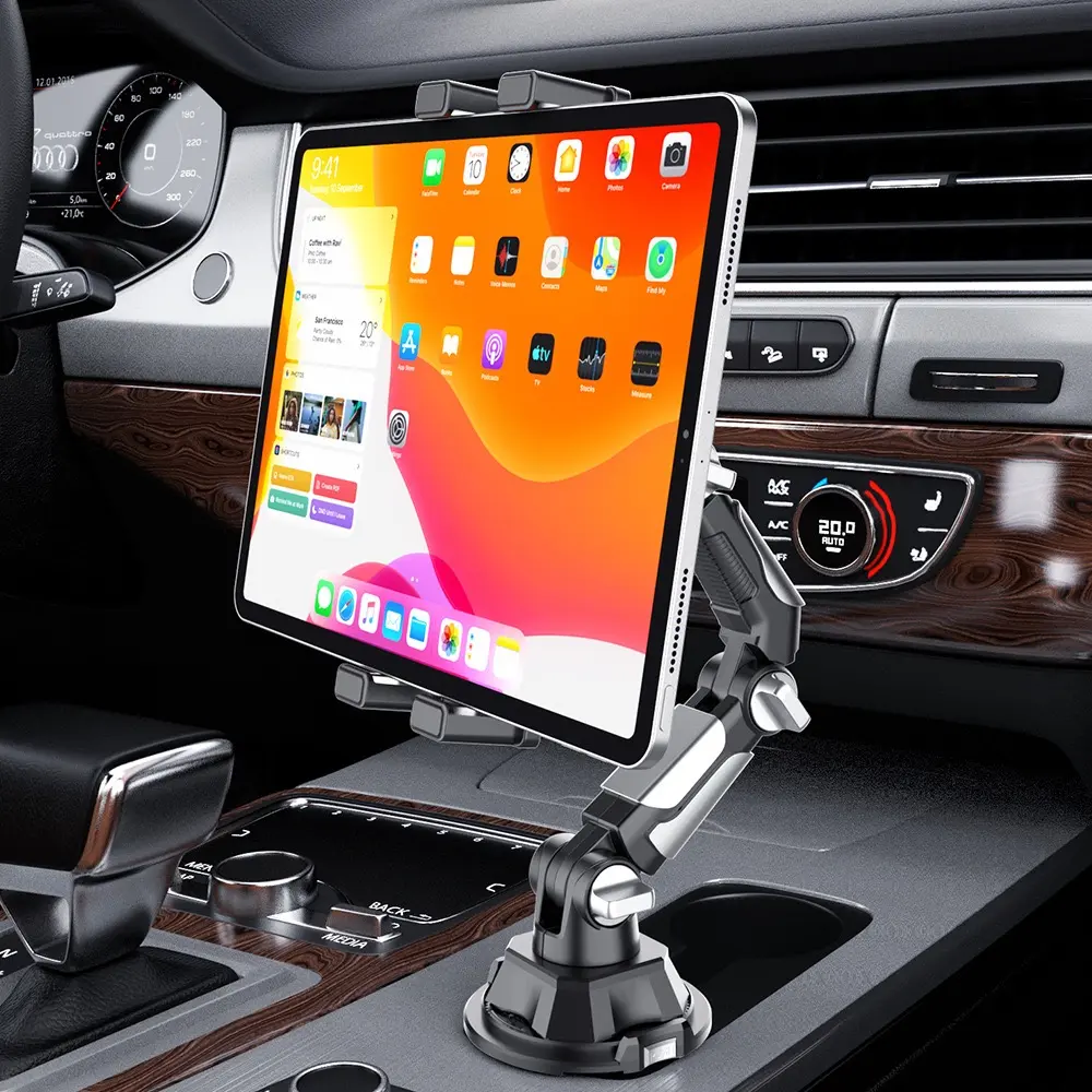 Universal Car Cup Holder Mechanical Arm Mount - Heavy-Duty Base, 360° Rotatable, Phone Holder for Car, Fits 4.7-13" Phones/iPads, Tablet Cradle Organizer