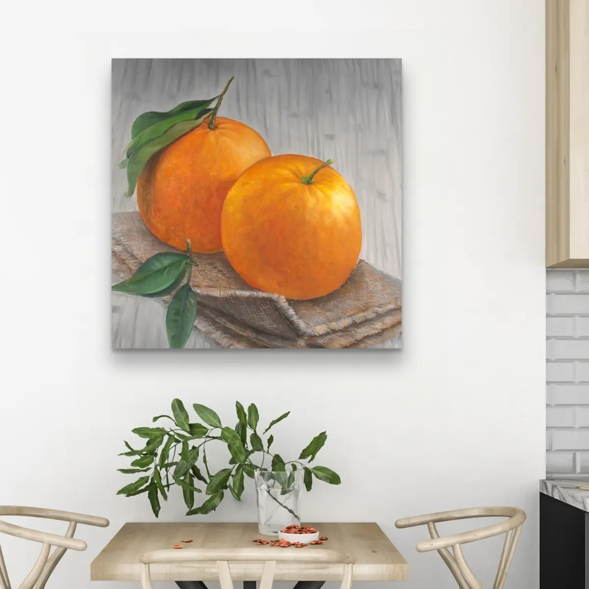 32" x 32" Artistic Unframed Wall Art with 360-Stand - High-Definition Brown Food-Themed Photo Print, Oranges Motif, Lightweight Durable Kitchen Decor, Ideal Housewarming Gift, Modern Home Supply