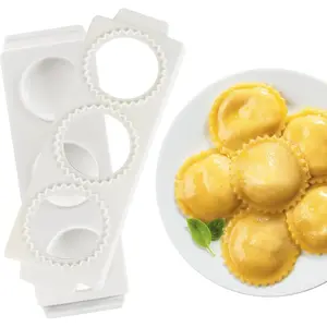 Jumbo Ravioli Molds - 2.5" Round Homemade Filled Pasta Maker- 2 Piece Tray & Press makes 3 Circle Ravioli at a Time, Easy to Use & Clean