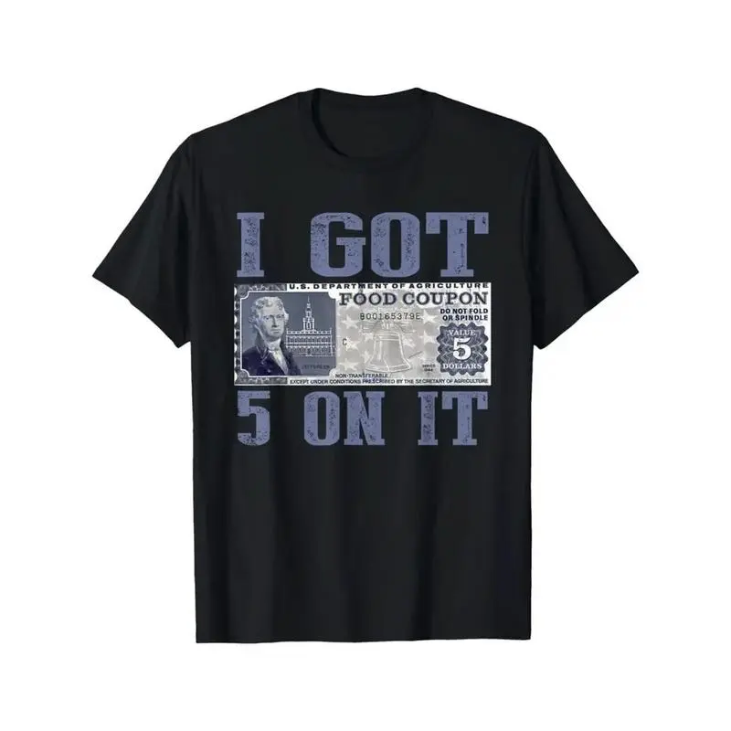 Men's 'I Got 5 on It' Humor Graphic T-Shirt, Retro Rap 100% Cotton Menswear, Black Shortsleeve Round Neck Streetwear Top, Tshirt, The Perfect Gift, High-Detail, Clothes