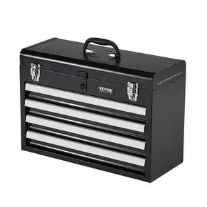 VEVOR 4-Drawer Metal Tool Box, 20.5-inch, Portable Metal Tool Box, Small Tool Chest with EVA Liners, Ball Bearing Slide Drawers Locking & Powder Coated Finish, Multi-Function Tool Organizer
