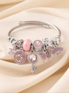 Fashion Rhinestone Decorated Cuff Bangle, Fashion Jewelry for Party, Daily Clothing Decor, Trendy All-match & Exquisite Jewelry for Birthday Gift, Stainless steel wrist, Rhinestone Decorated Bracelet