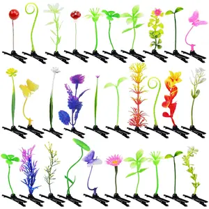 30 Pcs Bean Sprout Hair Clips, Mixed Style Plant Hairpins Flower Hair Clip Little Grass Barrette Mushroom Butterfly Headwear Hair Accessories School