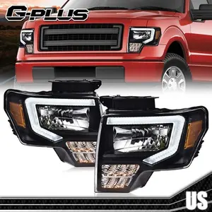 Fit For 2009-2014 Ford F-150 Headlights Black/Clear LED DRL Head Lamps Pair G-PLUS