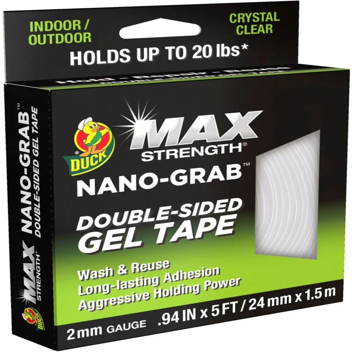 212 MAIN Maximum Strength Double-Sided Gel Tape - Reusable, Residue-Free, 20 lb per 5' Roll, Strong Adhesion, 0.94 in Multi-Surface Hold for Indoor/Outdoor Automotive Paint Care, Car Washing & Maintenance