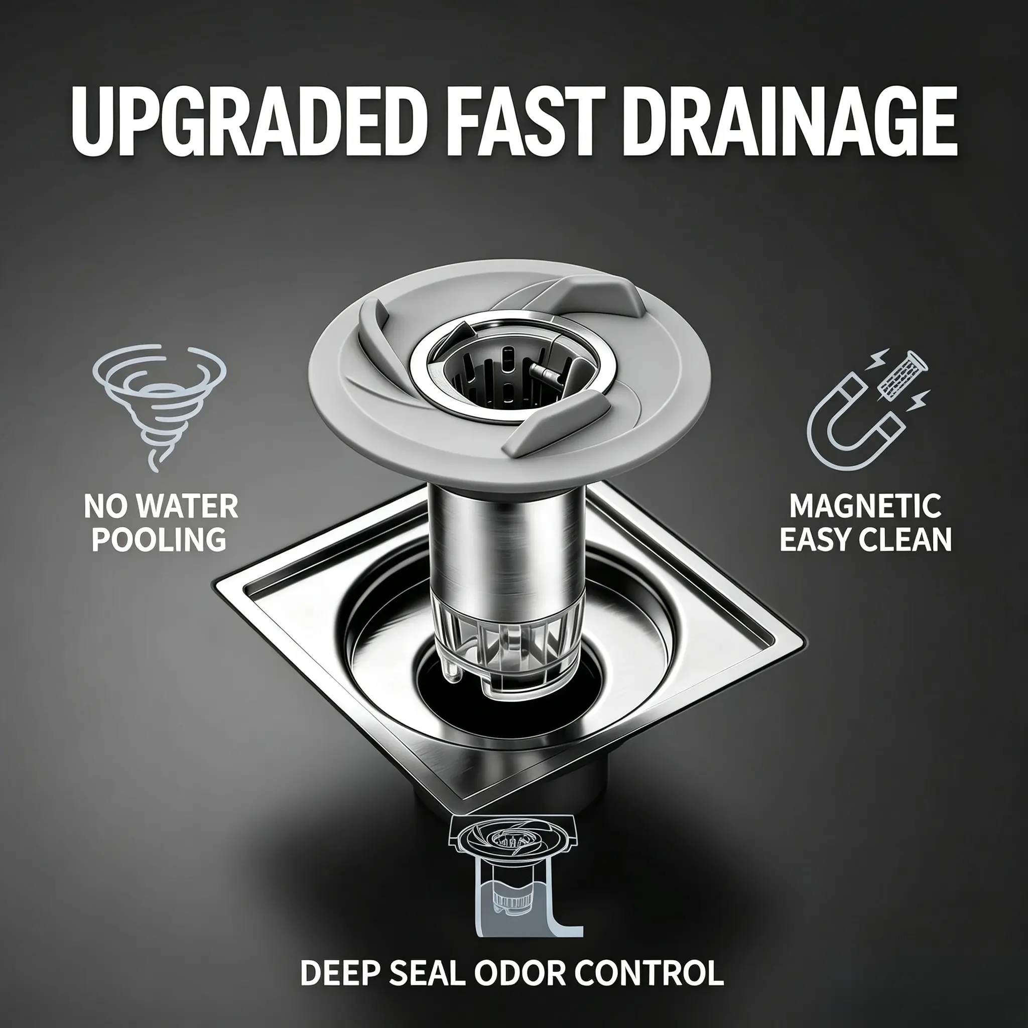 Tornado Vortex Floor Drain Filter Insert, Magnetic Split Hair Catcher Anti-odor Drain Core for Shower BathroomUniversal Turbine Drain Plug, Fast Draining 700ML/sec, Odor-Proof Insect-Proof Backflow Prevention, Hair Catcher Included, Bathroom & Kitchen Use