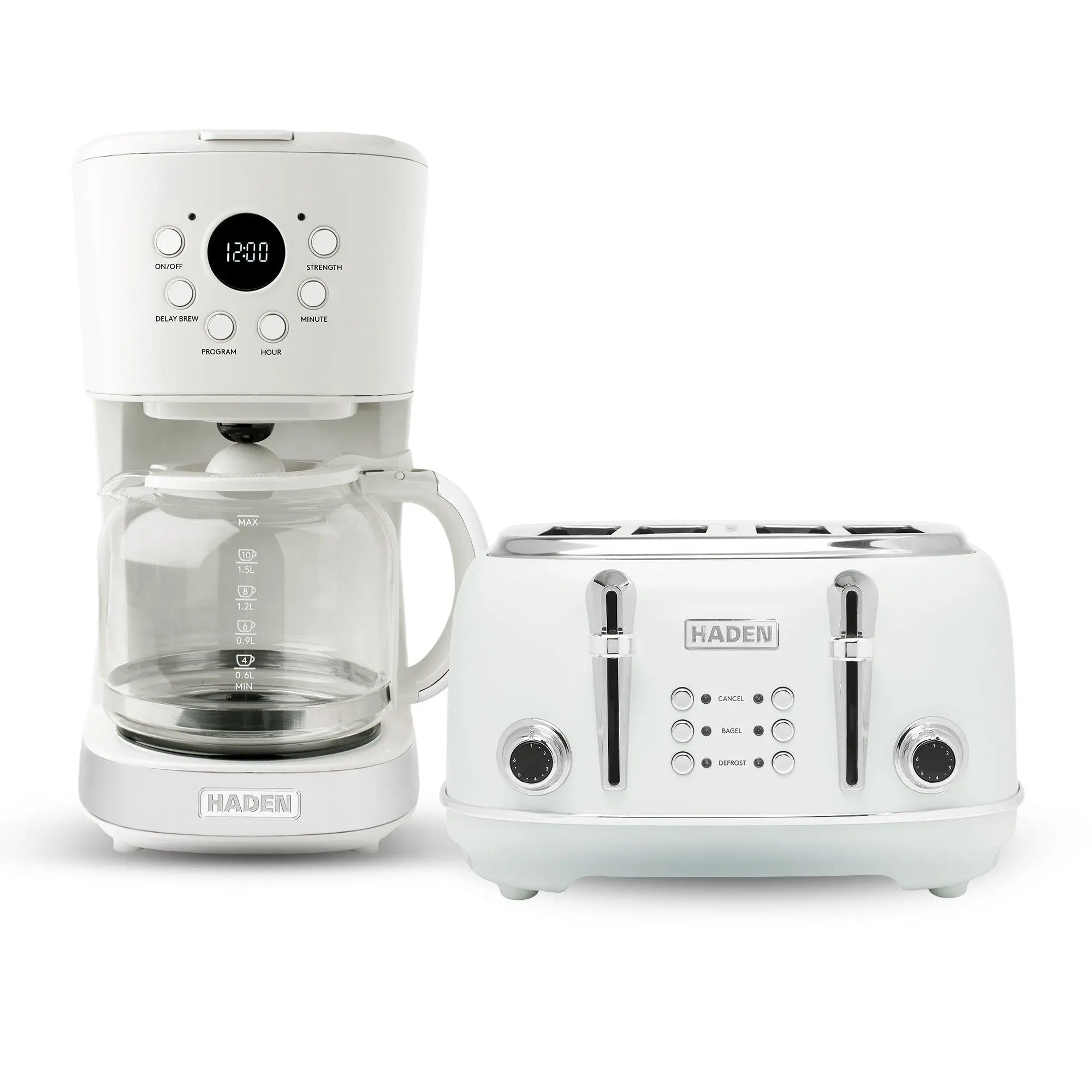 Haden Heritage 4 Slice Wide Slot Toaster & 12 Cup Coffee Maker, Ivory & Chrome
