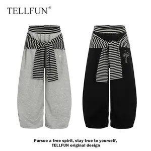 TELLFUN Men's Unisex Striped Layered Baggy Barrel Sweatpants, Chic Oversized Wide-Leg Relaxed-Fit Tie-Waist Elegant Comfortable Everyday Y2K Streetwear Joggers
