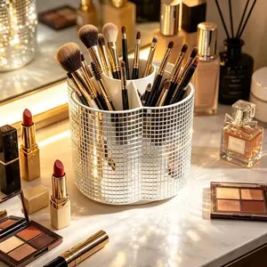 Large Capacity 360° Rotating Makeup Organizer Box, DIY Craft Kit, Elegant Disco Ball Storage, Ideal for Countertop and Bathroom Vanity, Cosmetics Organizer Storage